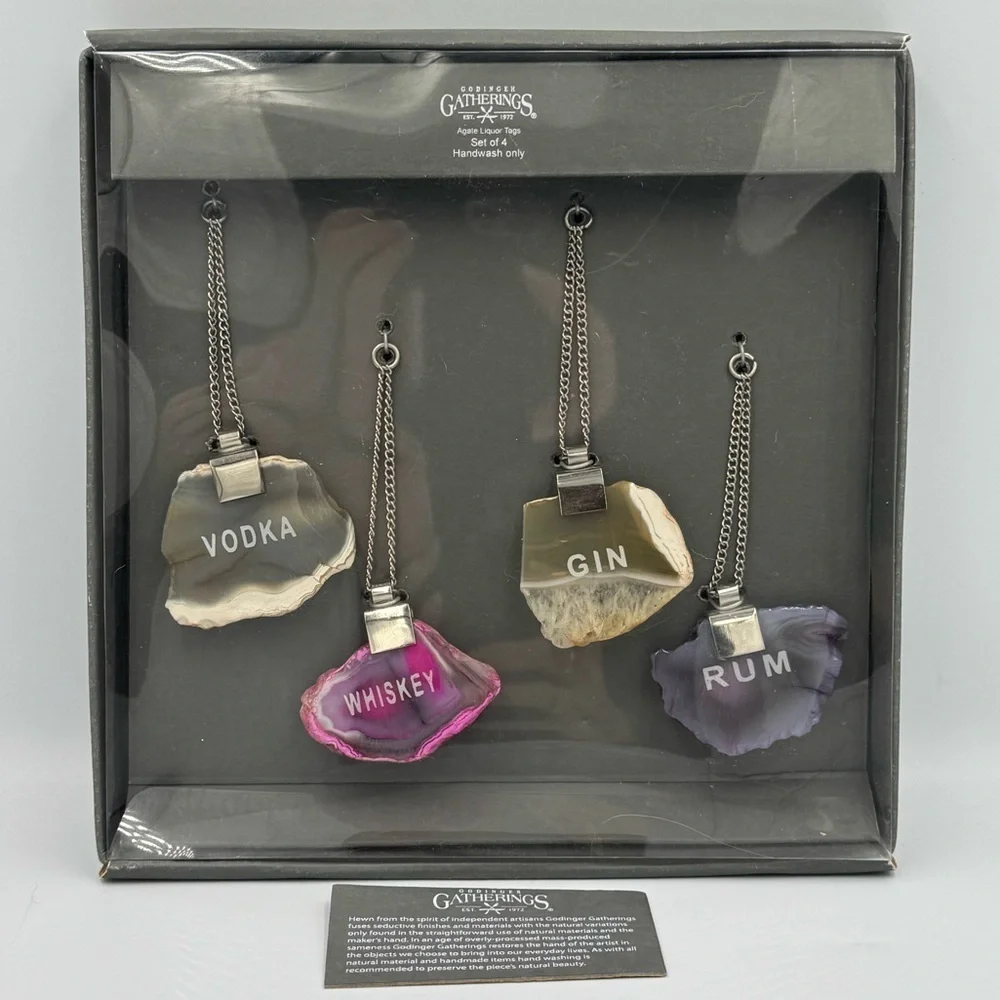 NWT Set of 4 Godinger Agate Liquor Tags Double Sided